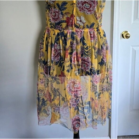 Cato Plus Floral Mesh Duster Sheer Coastal Cover Up Yellow Blue Top Jacket 18 20 - Picture 10 of 10